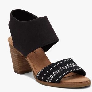 TOMS Majorca Cut Out Heeled Sandal, Black and White, Size 7